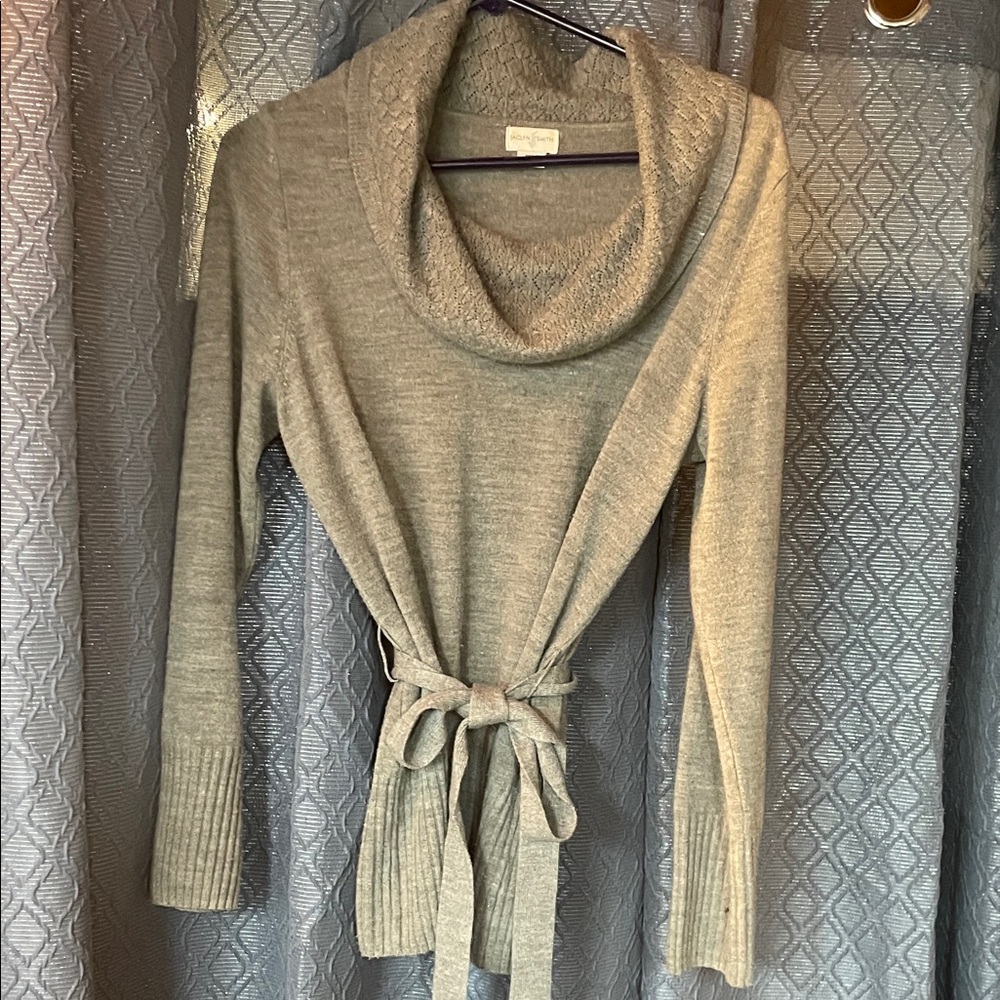 Jaclyn Smith Taupe Cowl-Neck Tie-Waist Sweater